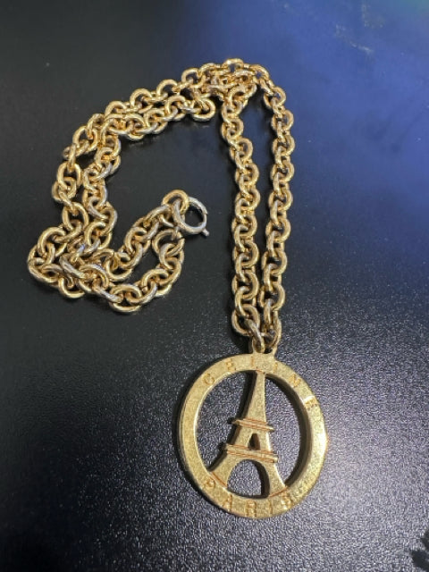 Pre Owned Celine Paris Eifel Tower Gold Medallion on Chain Jewelry