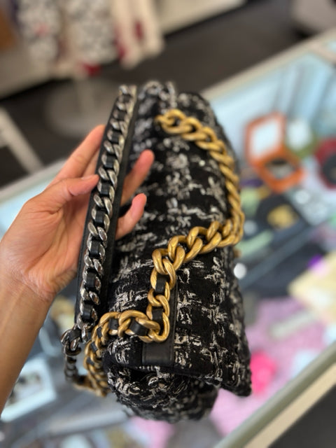 Chanel 19 Flap Tweed Hand Bag Two Tone