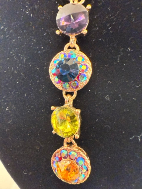 Pre Owned Christion Siriano Multi Color Statement Y Rhinestone Necklace