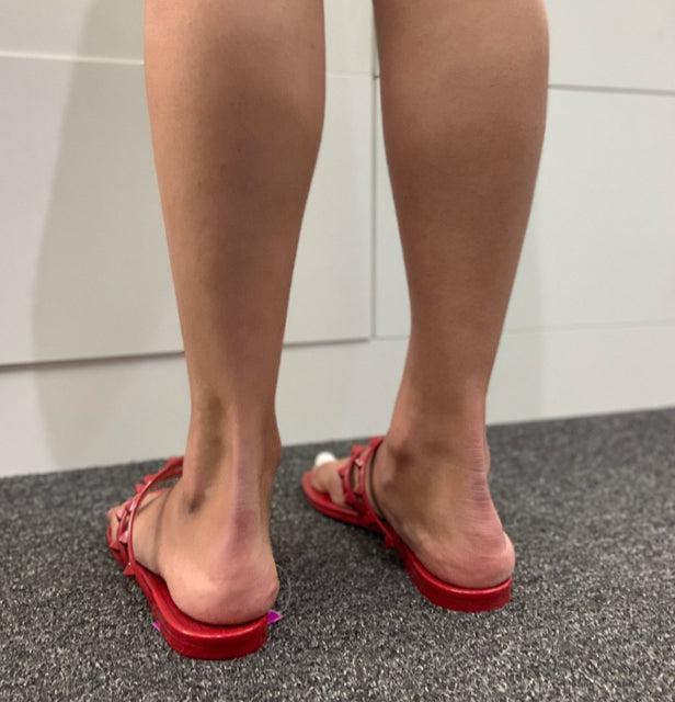 Pre Owned Valentino Garavani Size 38 Red Sandals featuring the iconic Rockstud design in a stylish jelly material.