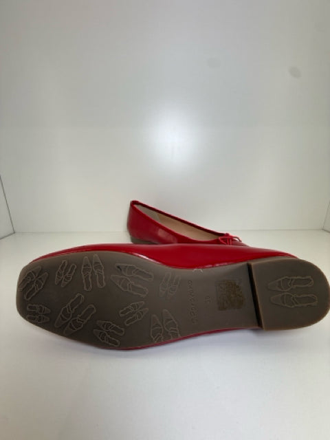 Pre Owned C. PARAVANO Sz 7.5 Red Leather Ballet Flats Shoes