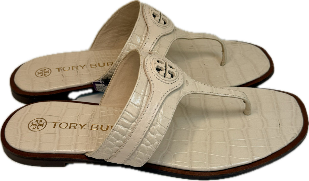 Tory Burch T Strap Croc Embossed Thong Shoes Sz 9