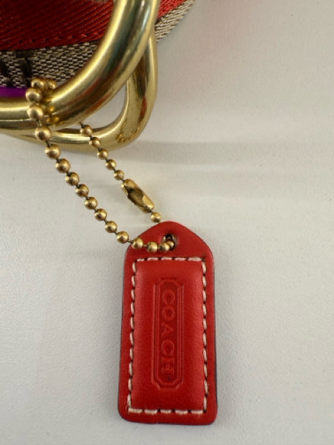 Pre Owned Coach Tan & Orange Fabric 36" Belt w/ Gold Buckle