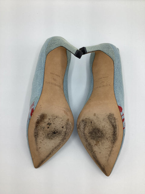 Pre Owned Diesel Sz 38 Light Denim Pump Shoes