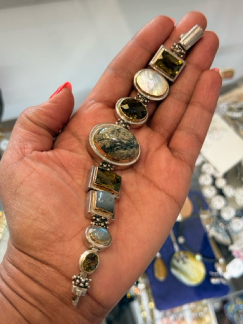 Michael Dawkins Sterling Silver Smoky topaz Mother of Pearl Bracelet