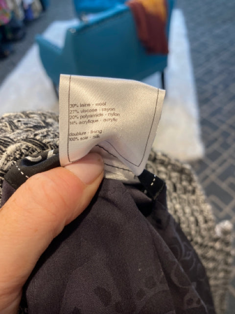 Chanel Grey And Black Tweed Sz 40 Jacket