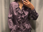 LOVE MOSCHINO Blouse Purple Dot Sz 4 Ruffle Collar