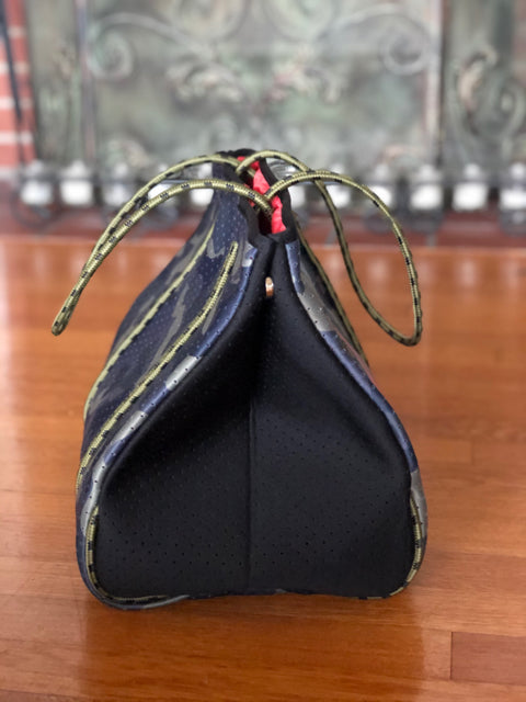 Neoprene Green Camo Orange Neon Stripe Tote