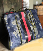 Neoprene Green Camo Orange Neon Stripe Tote