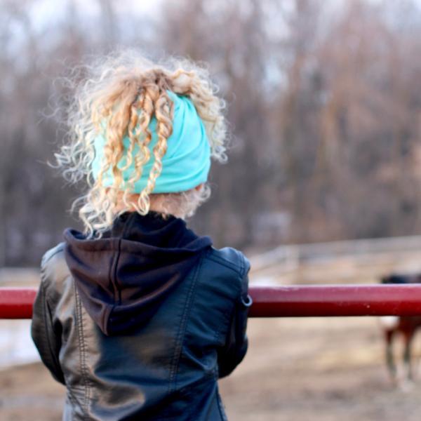 Child Size Teal  Messy Bun Peek a Boo Beanie / Face Covering