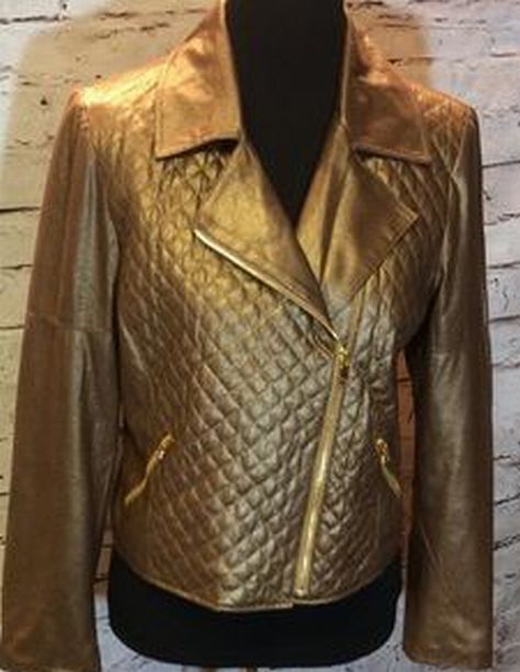 Ellen Tracy Bronze Metallic Moto Jacket Medium