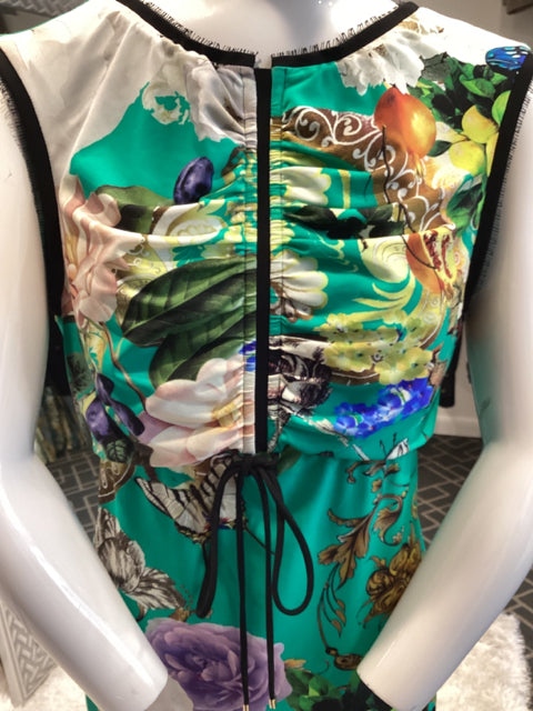 Roberto Cavalli Green Floral Print Sz 44 Dress