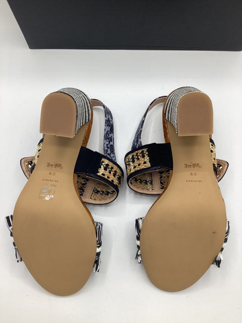 Coach Sz 8.5 Robin C Buckle Raffia Slingback Sandal Shoe