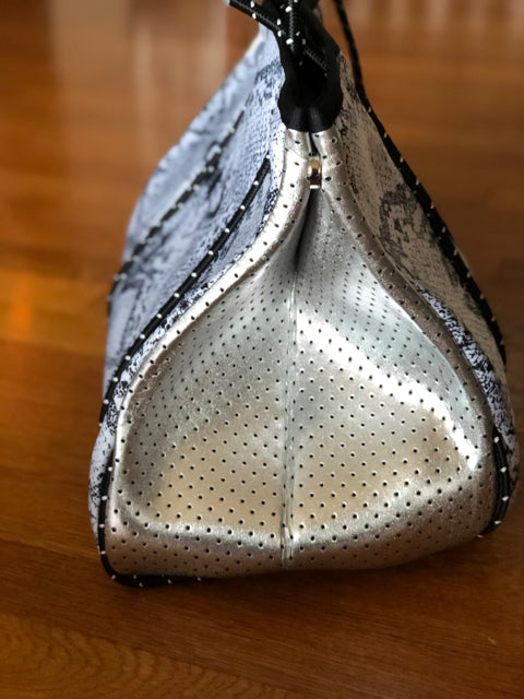 Neoprene Gray Python Print Tote