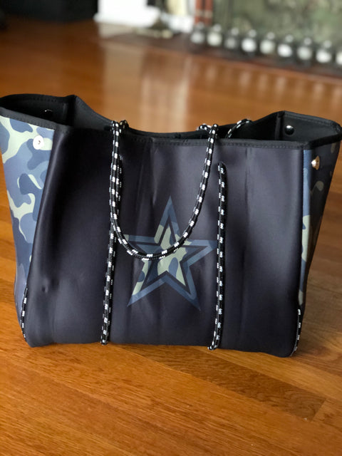 Neoprene Green Camo w Star Tote