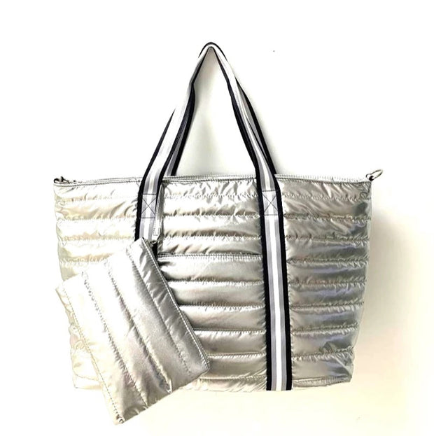 SIlver Puffer Tote 3 pc Set