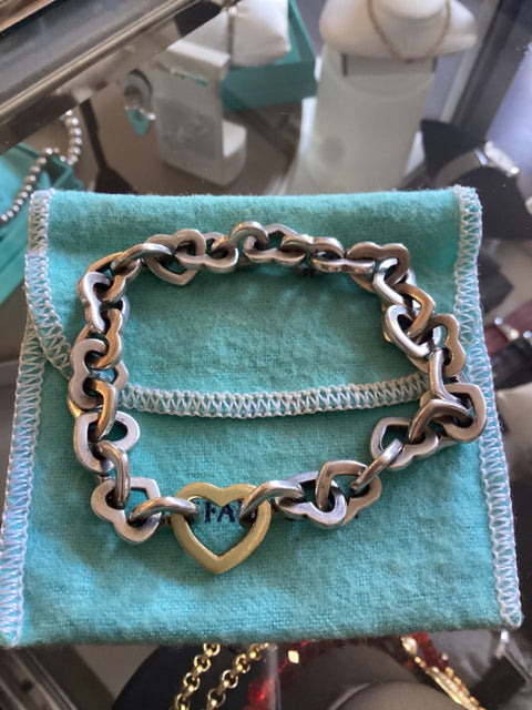 Tiffany Heart Link Chain Sterling Silver & 18K Gold Bracelet
