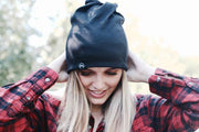 Black Messy Bun Peek a Boo Beanie / Face Covering