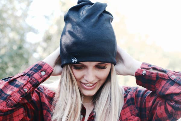 Black Messy Bun Peek a Boo Beanie / Face Covering