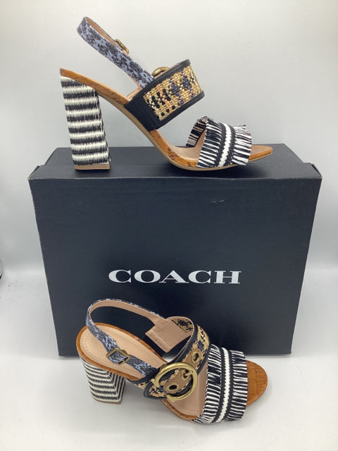Coach Sz 8.5 Robin C Buckle Raffia Slingback Sandal Shoe