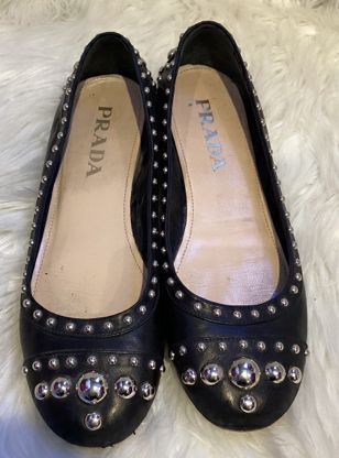 Prada Sz 39 Stud Ballet Flats