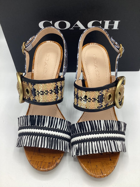 Coach Sz 8.5 Robin C Buckle Raffia Slingback Sandal Shoe