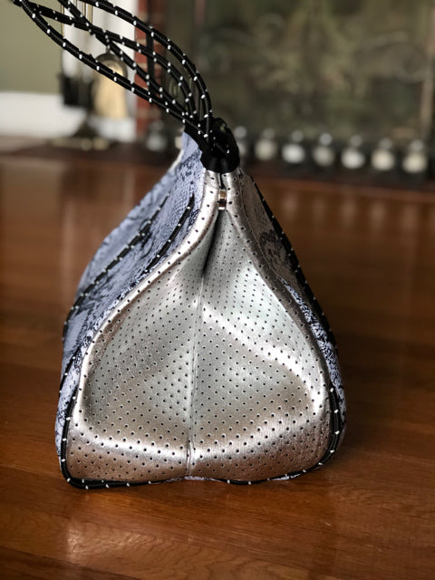 Neoprene Gray Python Print Tote