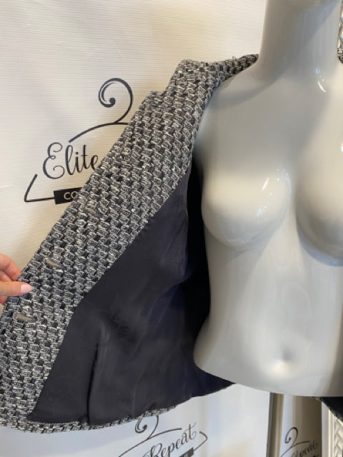 Chanel Grey And Black Tweed Sz 40 Jacket