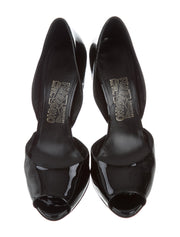 Salvatore Ferragamo D'Orsay Black Patent Leather Pump Rainbow Stripe Heel Shoe