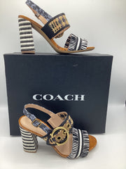 Coach Sz 8.5 Robin C Buckle Raffia Slingback Sandal Shoe
