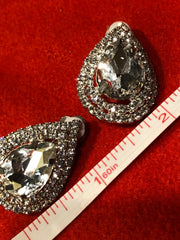Silver Tone Crystal Pear Shape Clip On Earrings