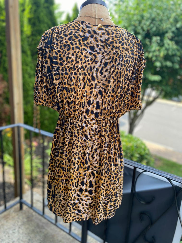 Vix Paula Hermanny Leopard Deep V-Neck Sz Small  Top