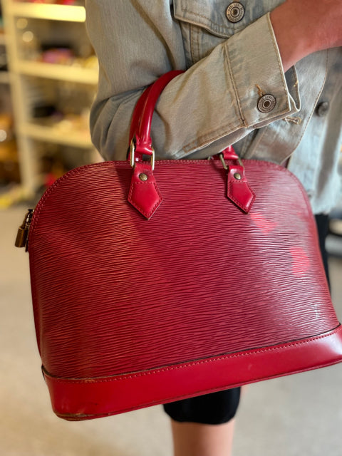 Louis Vuitton Red Epi Alma Hand Bag Satchel