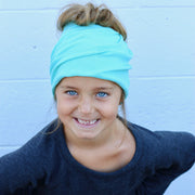 Child Size Teal  Messy Bun Peek a Boo Beanie / Face Covering