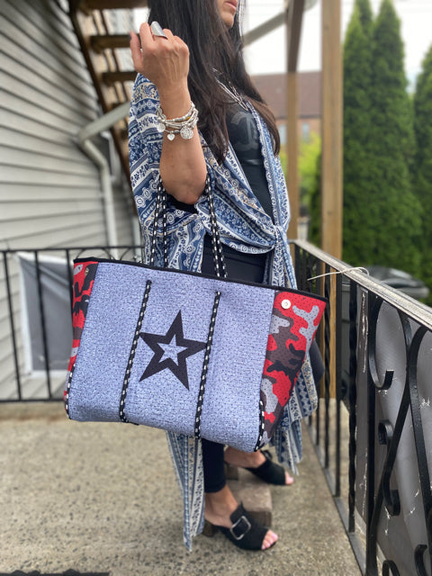 Neoprene Red Camo w Star Tote