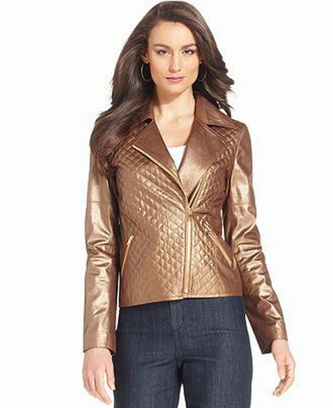 Ellen Tracy Bronze Metallic Moto Jacket Medium