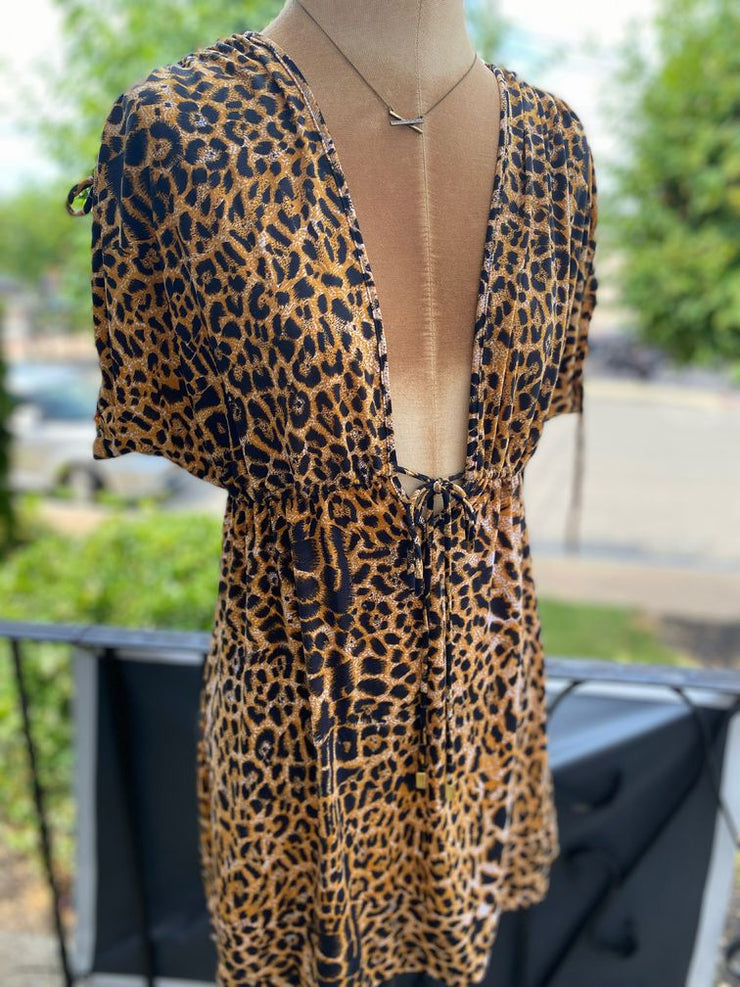 Vix Paula Hermanny Leopard Deep V-Neck Sz Small  Top