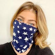 Blue w White  Stars Messy Bun Peek a Boo Beanie / Face Covering