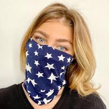 Blue w White  Stars Messy Bun Peek a Boo Beanie / Face Covering