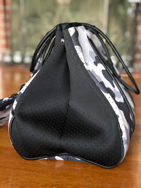 Neoprene Gray Camo w Pink Neon Stripe Tote