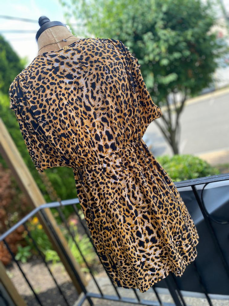 Vix Paula Hermanny Leopard Deep V-Neck Sz Small  Top
