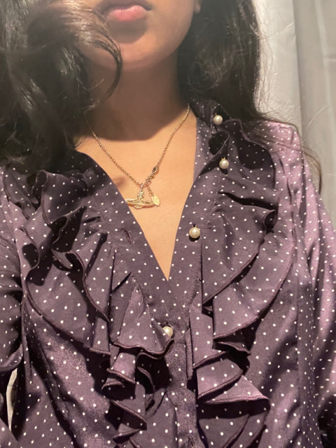 LOVE MOSCHINO Blouse Purple Dot Sz 4 Ruffle Collar