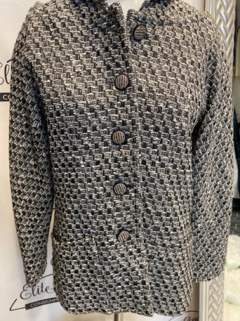 Chanel Grey And Black Tweed Sz 40 Jacket