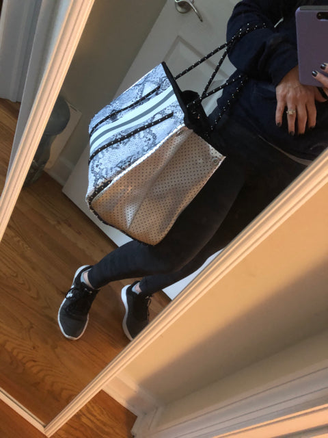 Neoprene Gray Python Print Tote