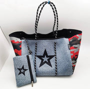 Neoprene Red Camo w Star Tote