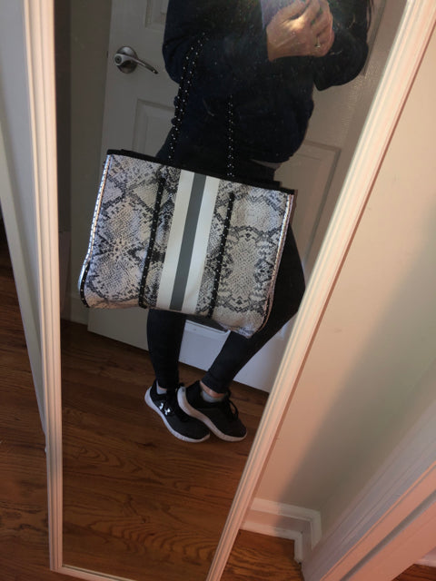 Neoprene Gray Python Print Tote