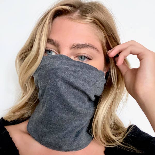 Charcoal Gray Messy Bun Peek a Boo Beanie / Face Covering