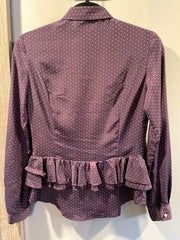LOVE MOSCHINO Blouse Purple Dot Sz 4 Ruffle Collar
