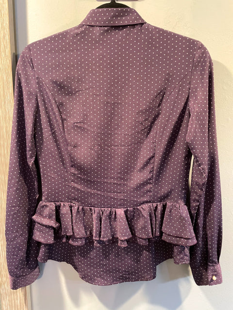 LOVE MOSCHINO Blouse Purple Dot Sz 4 Ruffle Collar