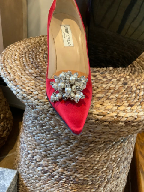 Jimmy Choo Satin Pump With Pearls Sz 38.5 Shoe